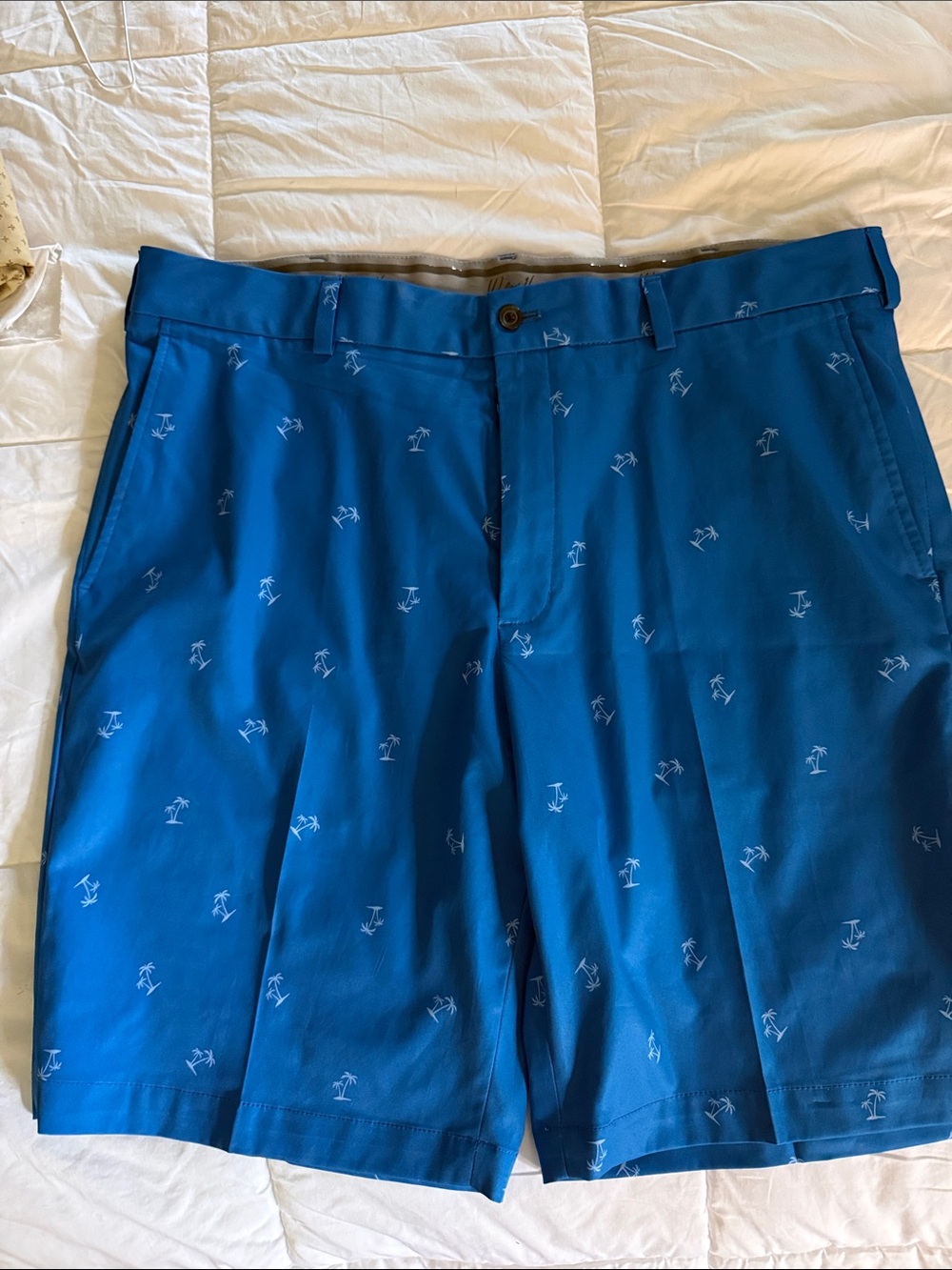 Walter Hagen Bright Blue Palm-Print Flat-Front Shorts